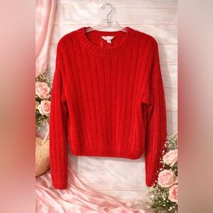 Cozy Ribbed Crewneck Sweater - Red
